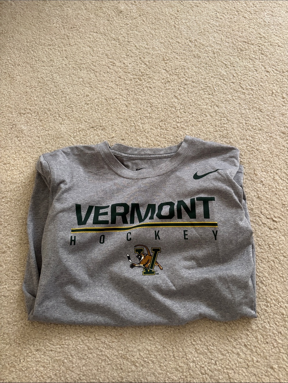 Nike Gray Vermont Hockey Crew Sweatshirt with Green & Yellow Accents